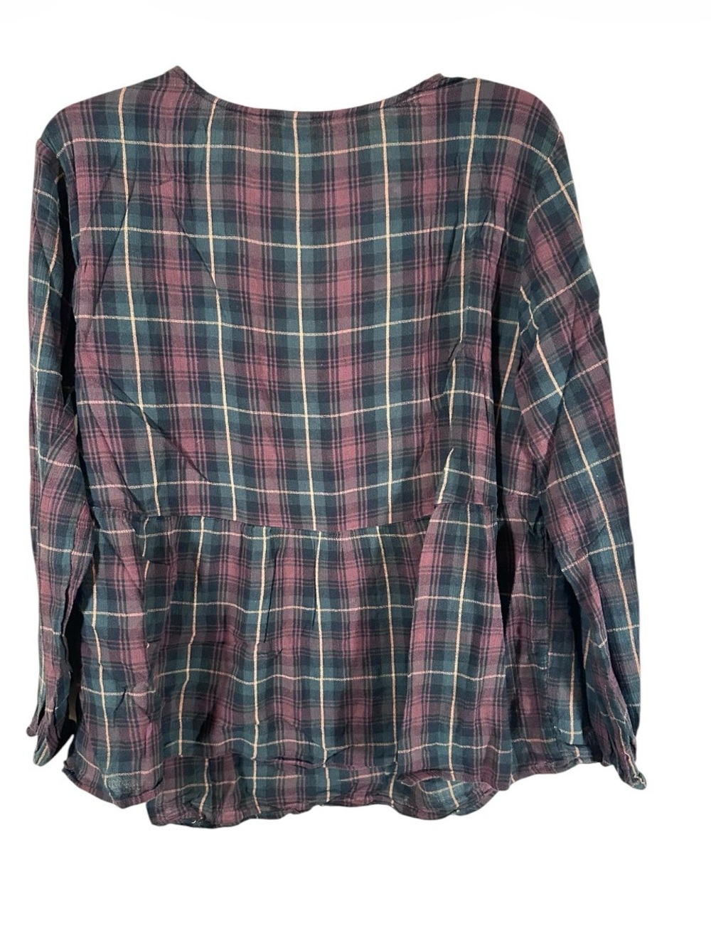 Old Navy Y2K cotton plaid brown babydoll long sleeve shirt top blouse women’s XL - Picture 6 of 6